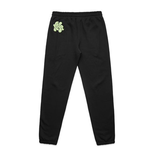 Mens Track Pants Trackies Black with Green Design